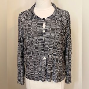 Roni Rabl Grey Black Collared Long Sleeve Button Down Knit Cardigan Sweater SZ M